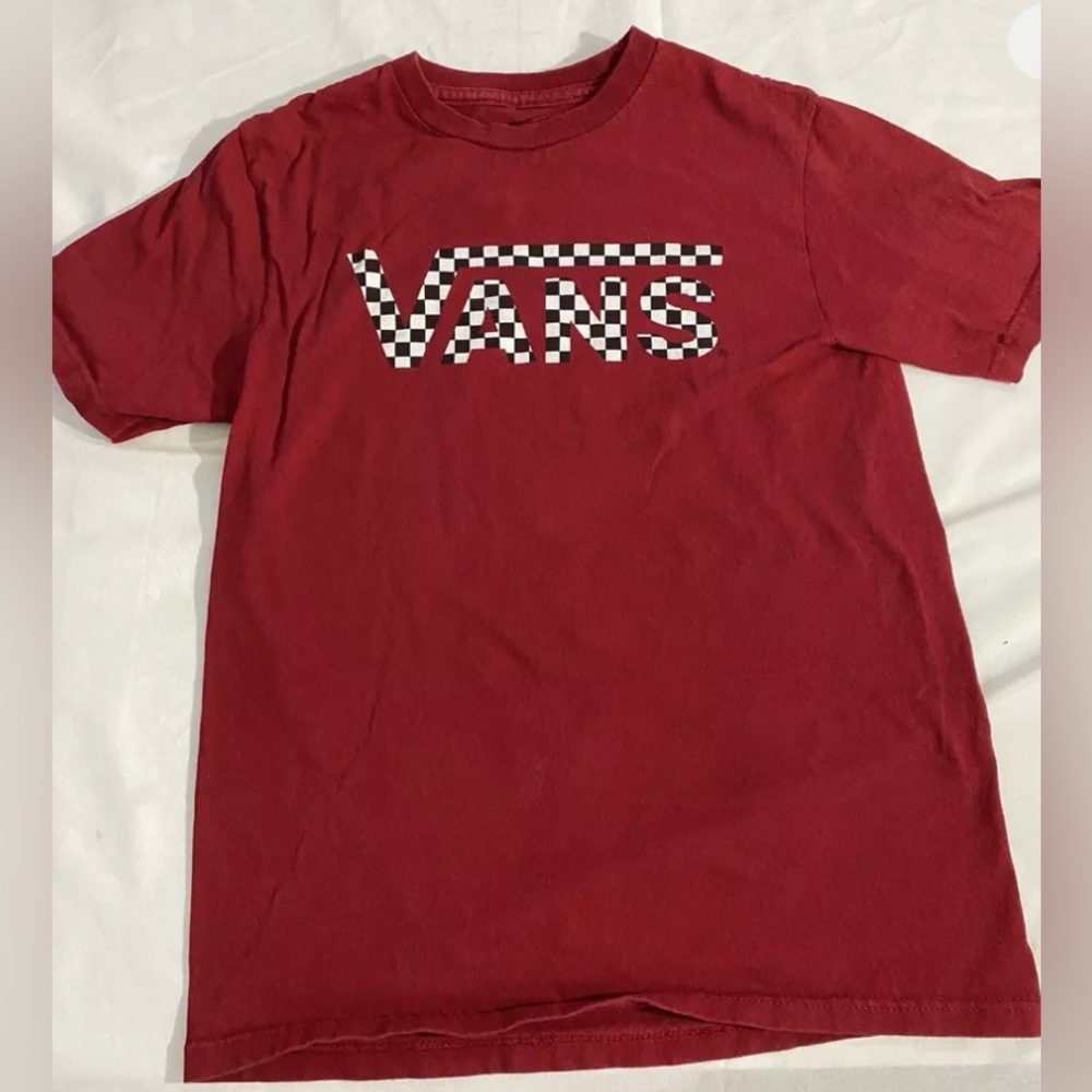 Vans Off The Wall Boy's Short Sleeve Graphic T-Shirt M Red With Checkered Logo